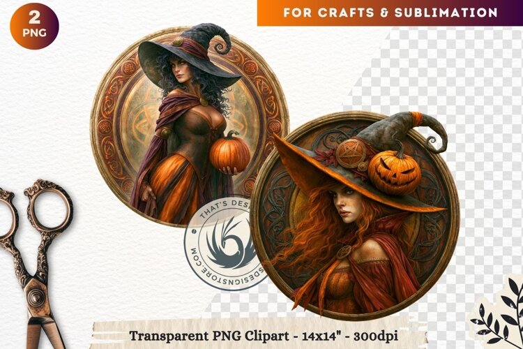 Dark Fantasy Halloween Witches Medallion Clipart sublimation example image 1