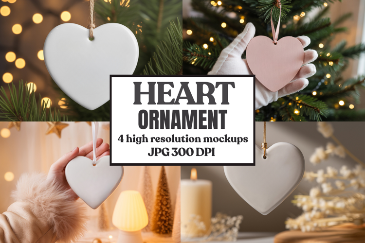 Christmas Heart Ornaments Mockup | Hanging Glass Heart Ornam