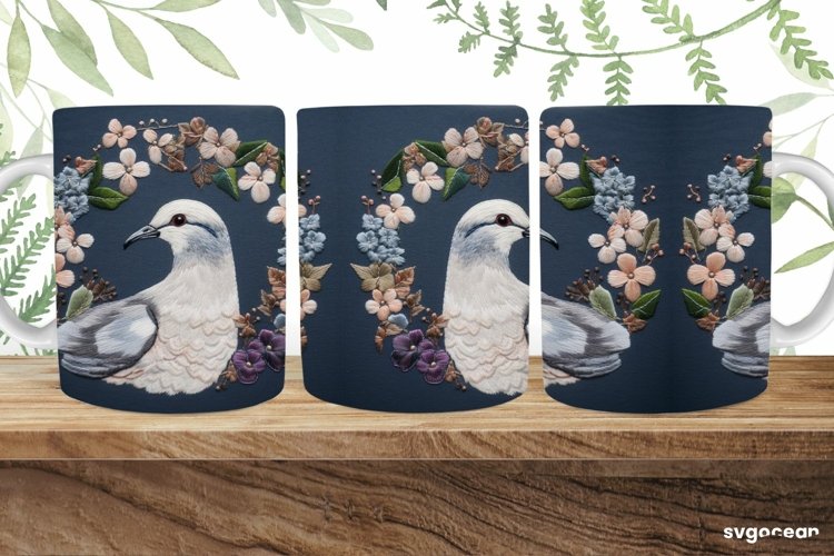 Embroidery Dove Mug | 11 oz | Sublimation example image 1
