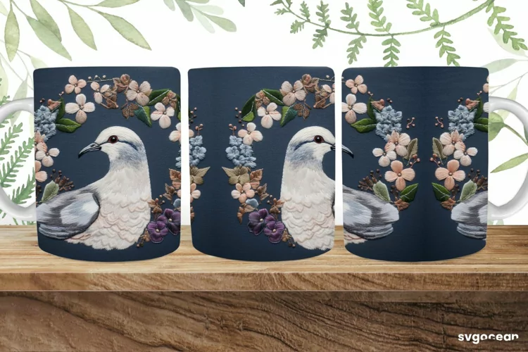 Embroidery Dove Mug | 11 oz | Sublimation