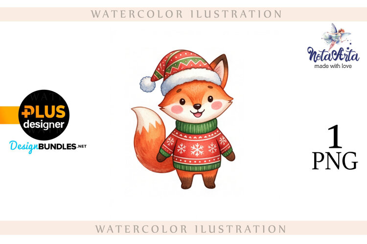 Illustration of a cute Christmas fox example image 1