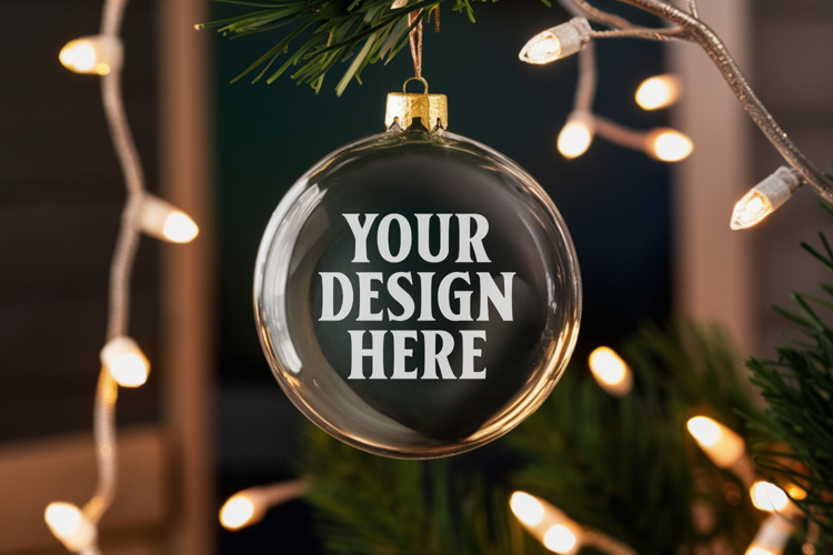 Acrylic Christmas Ornament Mockups | Clear Round Holiday