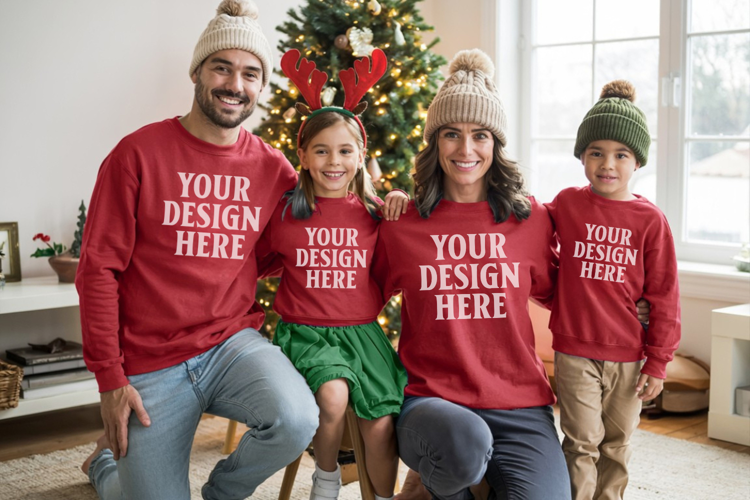 Christmas Family Matching T-Shirt Mockups | Holiday Group