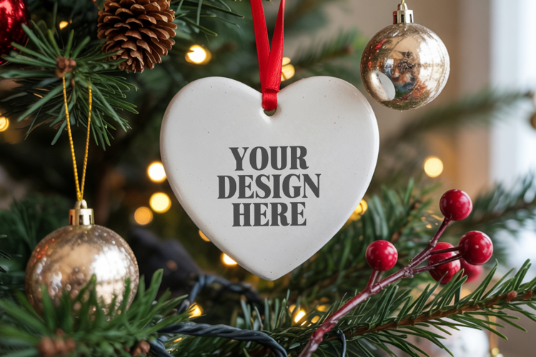Christmas Love Heart Ornament Mockup | Holiday Hanging