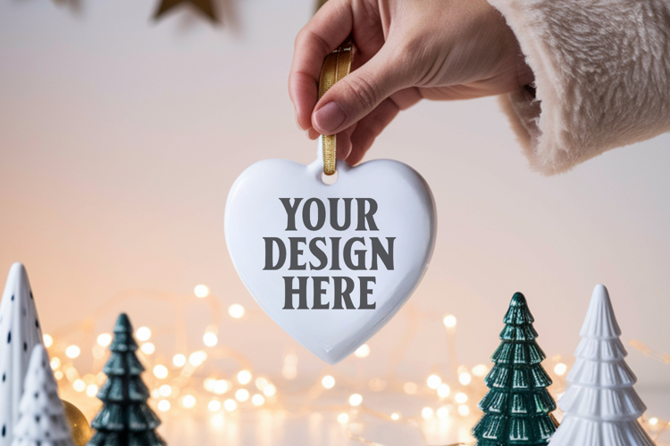 Heart Shaped Christmas Ornament Mockups | Frosted Glass Holi