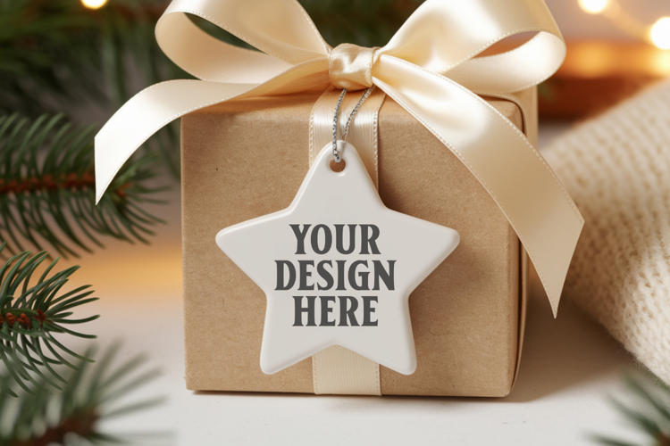 Christmas Star Ceramic Ornaments Mockup