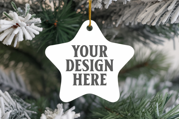 Christmas Star Ceramic Ornaments Mockup | Holiday Star Ornam