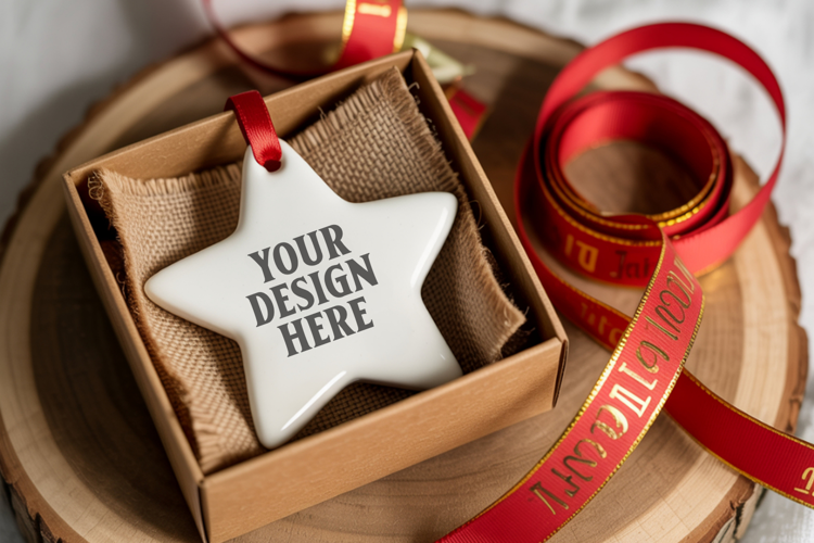 Christmas Star Ceramic Ornament Mockup | Cozy Boho Holiday D