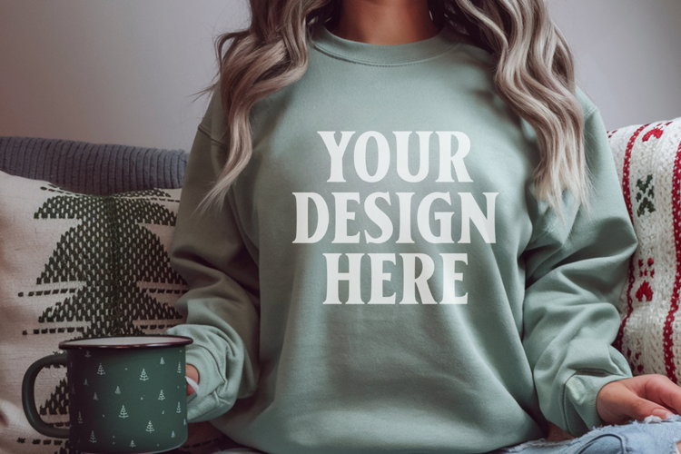 Comfort Colors 1566 Light Green Sweatshirt Mockup, Cozy Boho