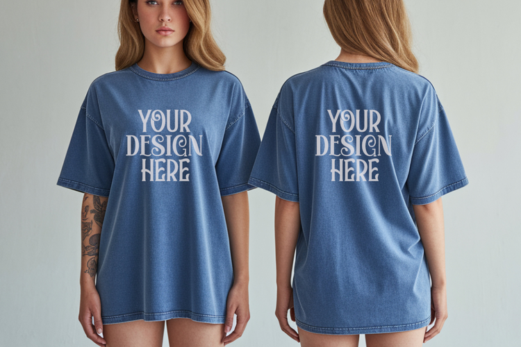 Comfort Colors 1717 Blue Jean Front & back T shirt mockups