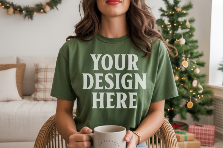 Comfort Colors 1717 Island Green Christmas T-Shirt Mockup, B