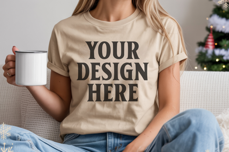 Ivory Comfort Colors 1717 Christmas Shirt Mockup, Coz