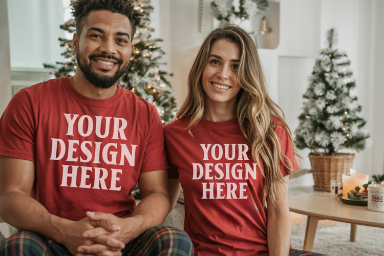 Christmas Bella Canvas 3001 Couple Mockup , BC3001 Couple mo