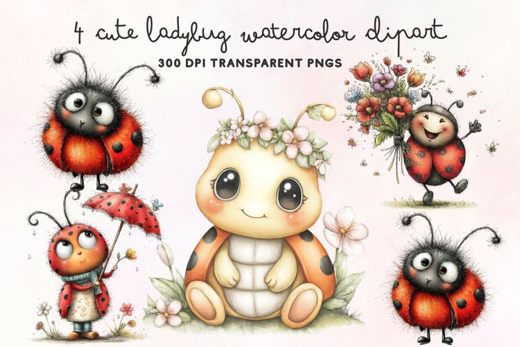 Cute Ladybug Watercolor Clipart PNG