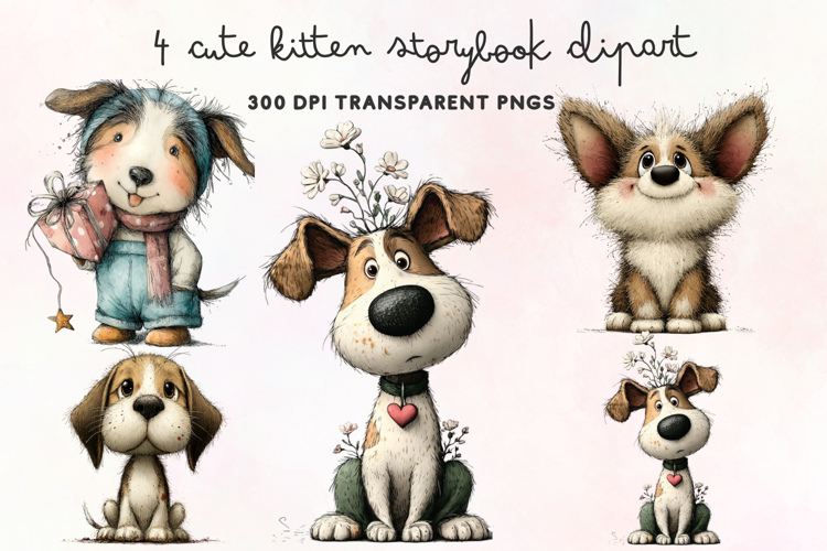 Cute Watercolor Dogs Clipart PNG