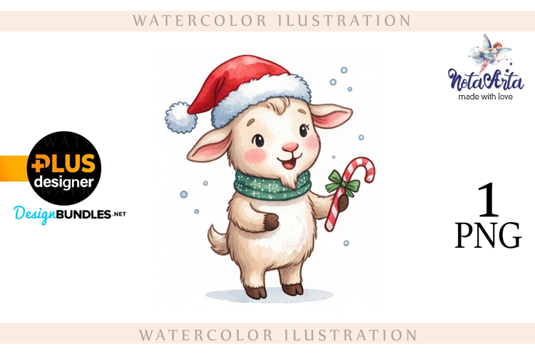 Christmas Goat in Watercolor Style