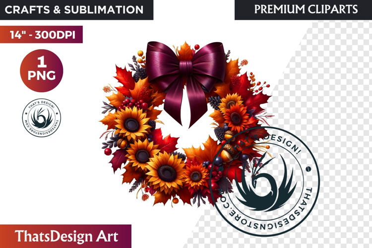 Sunflower Autumn Wreath - Rustic Farmhouse Harvest PNG