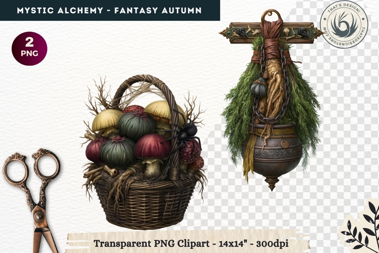 Gothic Witch Mystic Alchemy Clipart, Autumn Apothecary PNG