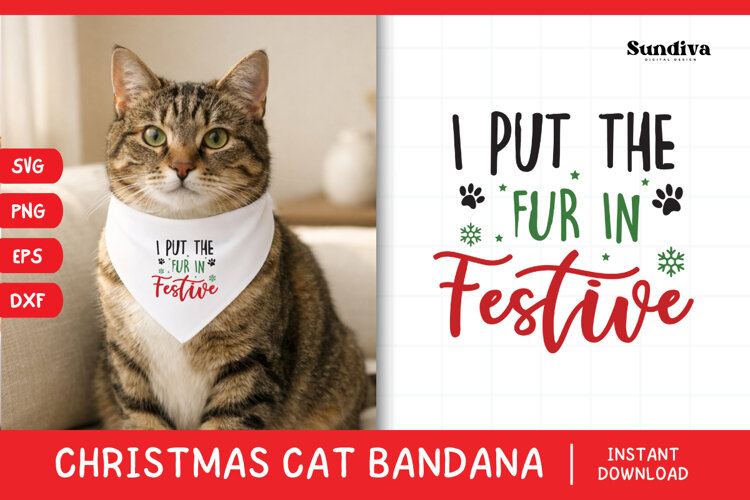 Christmas Cat Bandana Quotes SVG | I Put the Fur in Festive