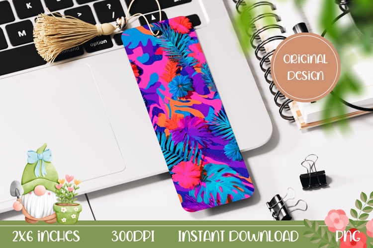 Neon Flowers Bookmark Printable, Tropical Leaves Bookmark