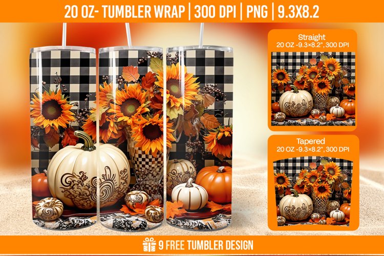 Pumpkin Tumbler Sublimation Wrap, 20 oz Fall Tumbler Wrap