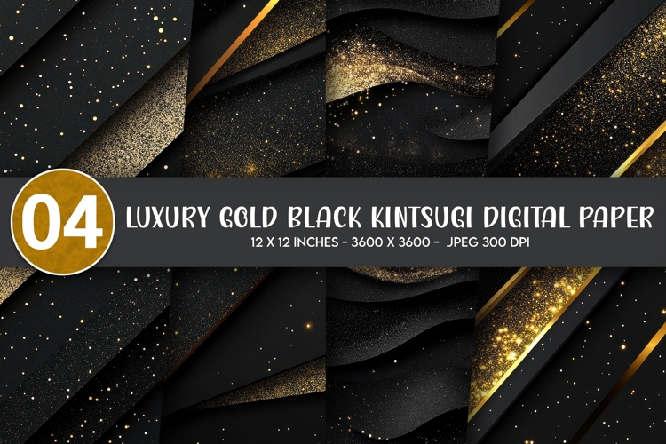 Luxury Gold Black Kintsugi Digital Paper