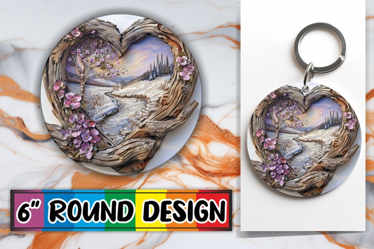 PNG Round Design Sublimation 3D Heart Frame Holiday View