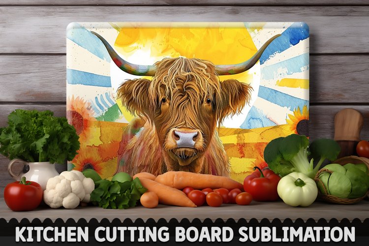 Highland Cow With Sunflowers Cutting Board