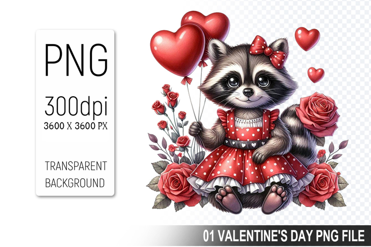 Cute Raccoon Sublimation, Valentines Digital Clipart PNG