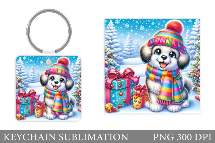 Christmas Dog Keychain. Christmas Keychain Sublimation example image 1