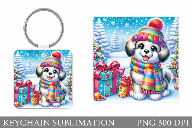 Christmas Dog Keychain. Christmas Keychain Sublimation