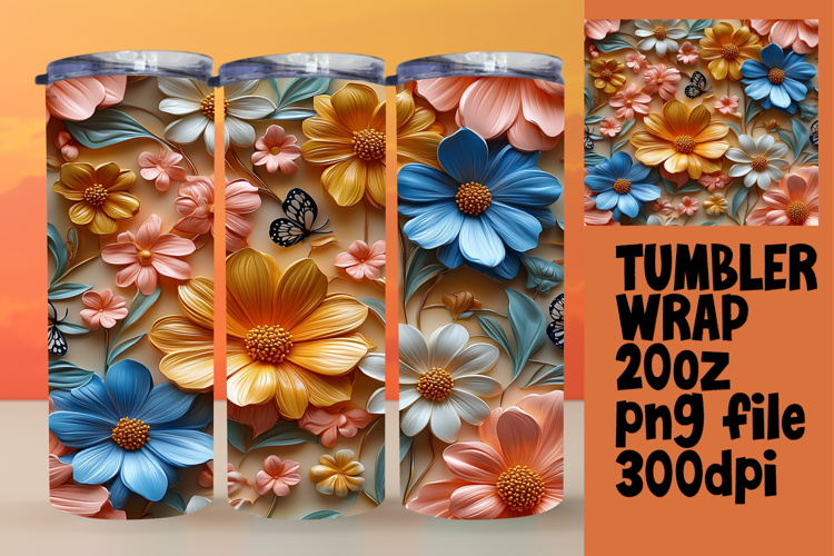 Stylish 20oz Tumbler Template , 3D Flower
