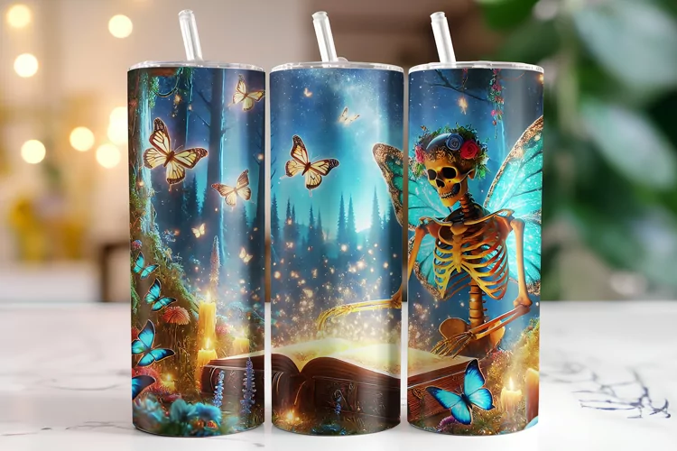 Skull & Butterflies Tumbler Wrap | Sublimation