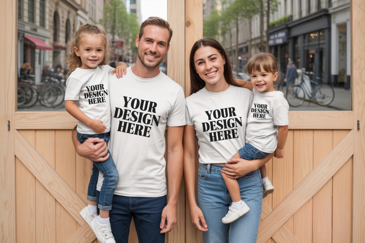 Bella Canvas 3001 Family Group Mockup | Matching T-Shirt Fla