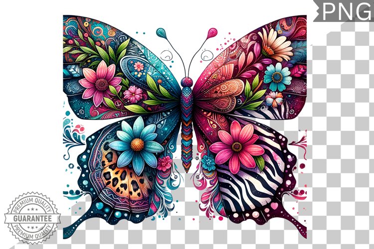 Vibrant Floral Butterfly Sublimation - Clipart PNG Design