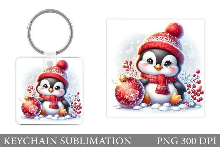 Christmas Penguin Keychain. Christmas Keychain Design