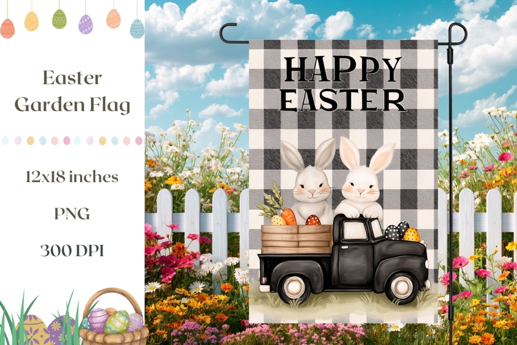 Easter Truck Garden Flag Sublimation, Happy Easter PNG