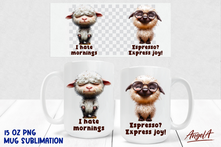Coffee quote Mug sublimation, funny sad and happy sheep PNG