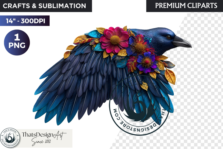 Floral Ravens Fantasy clipart, Gothic Botanical Bird Graphic