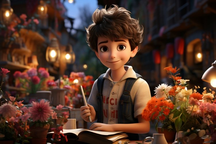3D Character Child Boy Florist with relevant environment