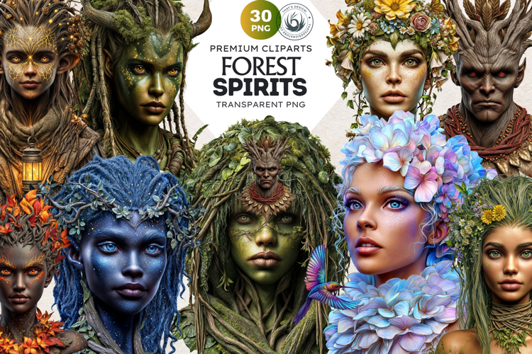 Forest Spirit Clipart PNG Set, Nature God,Enchanted Forest