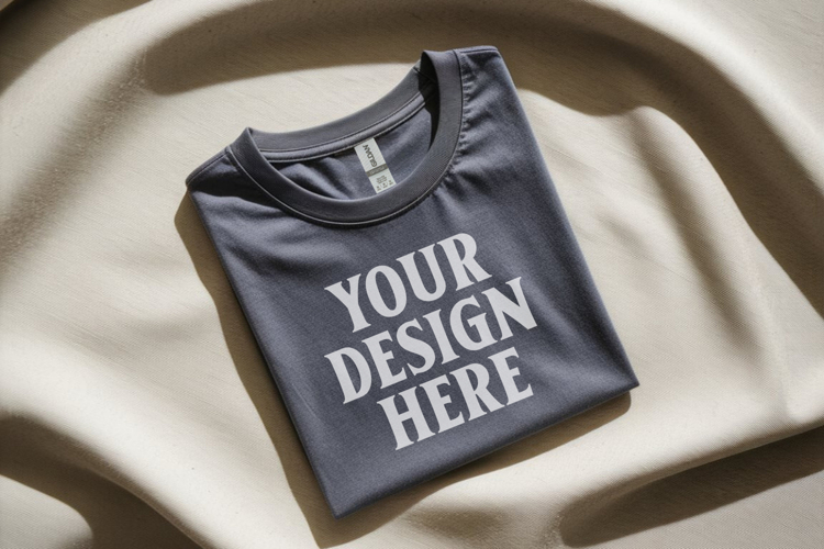 Gildan 64000 Black Folded T-Shirt Mockup | Flat Lay Unisex