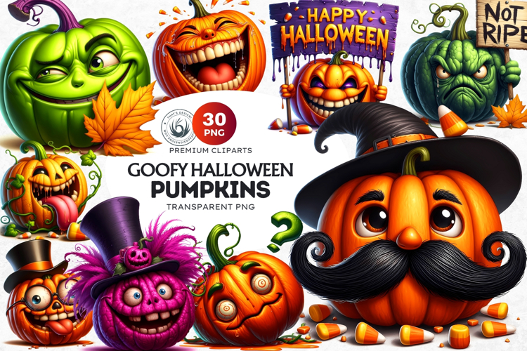 Goofy Halloween Pumpkins PNG, Funny Jack O Lantern Clipart