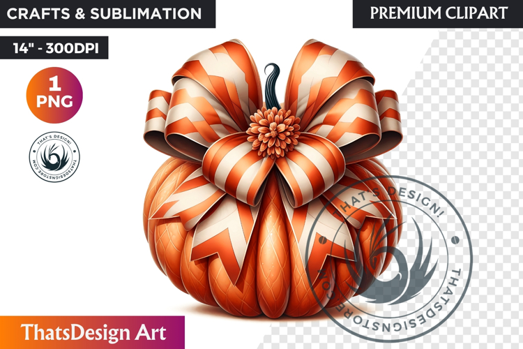 Harvest Coquette chic Pumpkin with bow, Boho autumn clipart
