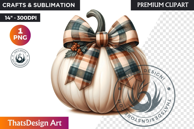 Harvest Coquette chic Pumpkin with bow, Boho autumn clipart
