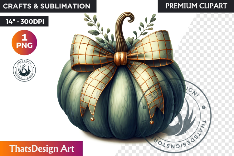 Harvest Coquette chic Pumpkin with bow, Boho autumn clipart