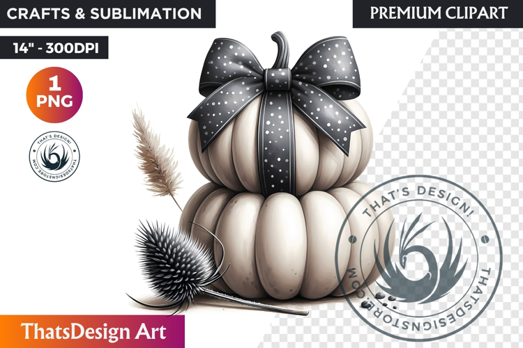 Harvest Coquette chic Pumpkin with bow, Boho autumn clipart