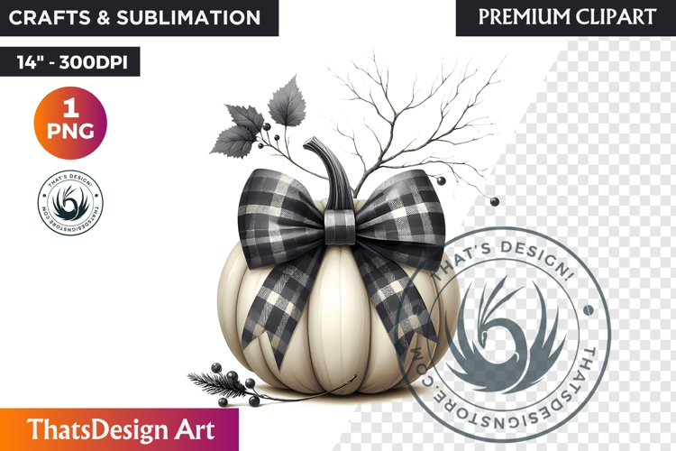 Harvest Coquette chic Pumpkin with bow, Boho autumn clipart
