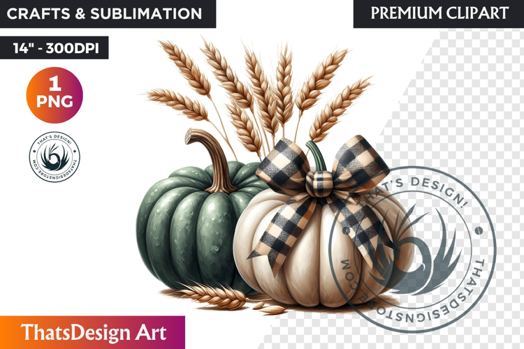 Harvest Coquette chic Pumpkin with bow, Boho autumn clipart