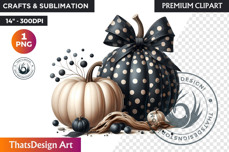 Harvest Coquette chic Pumpkin with bow, Boho autumn clipart